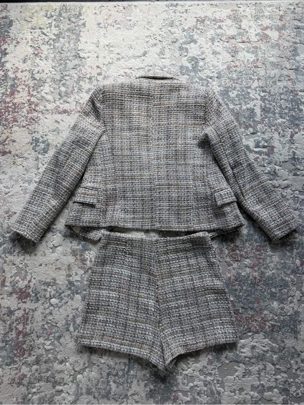 Zara Neutral Tweed Set Double-Breasted Blazer with Gold Buttons and Skort. - Picture 8 of 8